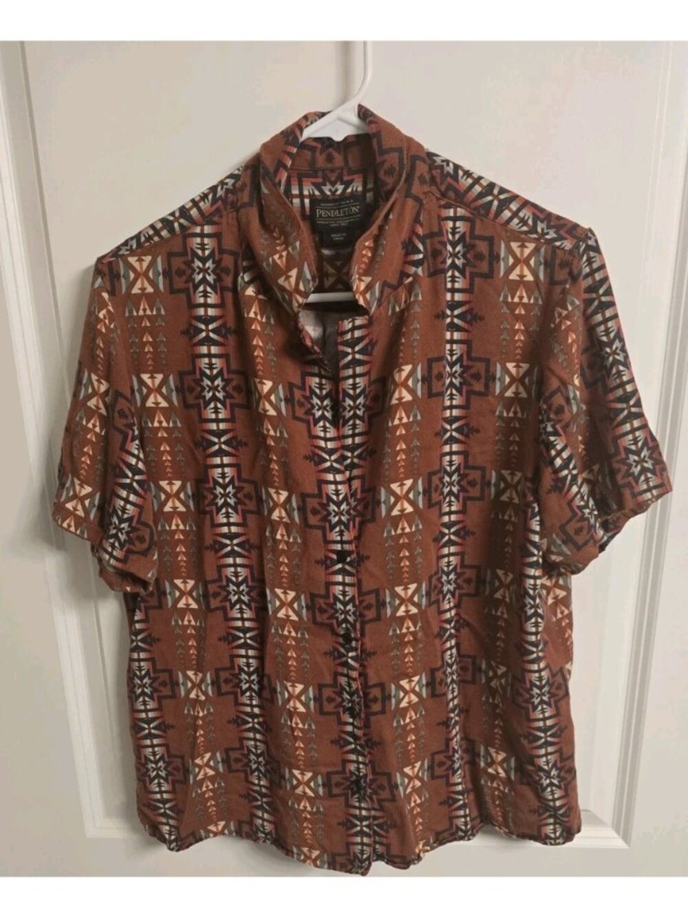 Pendleton Women's L Southwest Aztec Button Front Short Sleeve Shirt Size Large